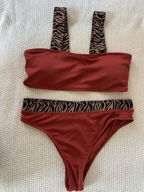 Rust Red Bikini Set with Black & Tan Zebra Trim